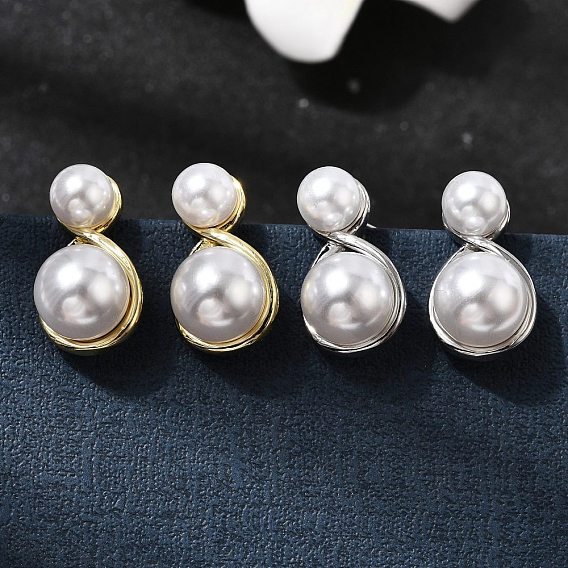 Латунь серьги стержня, с пластмассовой жемчужиной abs, долговечный, стойки покрытие, без свинца и без кадмия