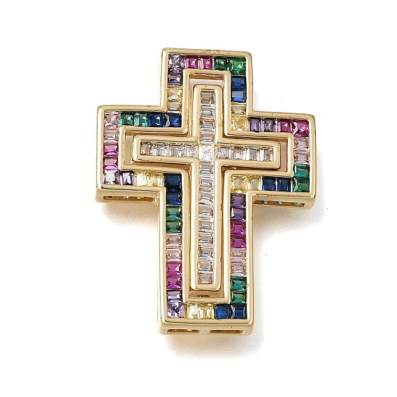 2pcs 2 styles liens multibrins en laiton micro pavé de zircone cubique, croix, sans plomb et sans cadmium, plaqué longue durée, crémaillère plaquage