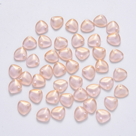Transparent Spray Painted Glass Charms, with Glitter Powder, Petaline