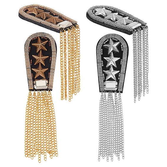 4шт. 2 цвета модные погоны с кисточками из фетра в форме звезды, тканевый значок на плече, с железными цепями и штифтами, чёрные