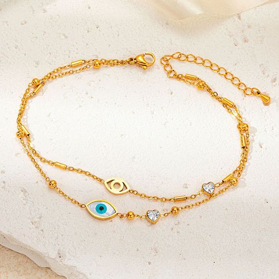 304 двухслойные браслеты из нержавеющей стали со стразами, золотые