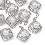 SHEGRACE Brass Pave Clear Cubic Zirconia Pendants, with ABS Imitation Pearl, Rhombus Charms, Cadmium Free & Nickel Free & Lead Free, Long-Lasting Plated