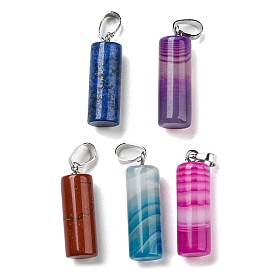 Natural Gemstone Pendants, with Platinum Tone Brass Findings, Column Charms