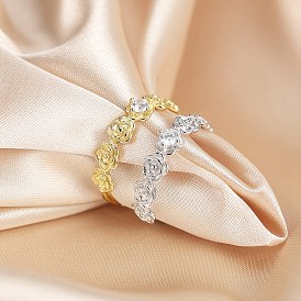 925 Sterling Silver Finger Rings for Women, with Cubic Zirconia, Flower