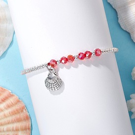 Плетеные браслеты из стеклянных бусин, сплав браслеты с подвесками в форме ракушки, со стеклянными бусинами