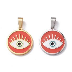 304 Stainless Steel Enamel Pendants, Flat Round with Eye