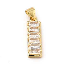 Rack Plating Brass Micro Pave Cubic Zirconia Pendants, Cadmium Free & Lead Free, Real 18K Gold Plated, Curved Rectangle Charm