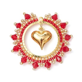 Цилиндрические семена плоские круглые подвески, с 304 открытыми соединительными кольцами из нержавеющей стали и подвесками в виде сердечек