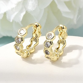 Латунные серьги-кольца из прозрачного кубического циркония, шестиугольник