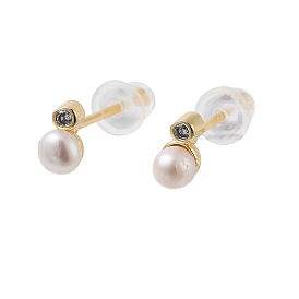Boucles d'oreilles perle naturelle, Boucles d'oreilles en laiton avec micro pavés de zircone cubique et épingles en argent sterling