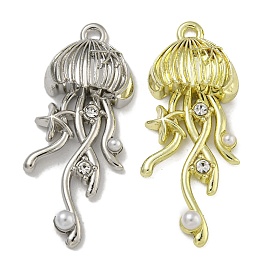 Rack Plating Alloy Pendants, with ABS Plastic Beads and Rhinestone, Cadmium Free & Nickel Free & Lead Free, Jellyfish