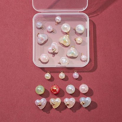 24шт 3 стили радужное переливчатое покрытие акриловые подвески, блеск, с петлями из абс-пластика с покрытием из светлого золота, сердце и круглый