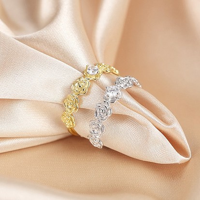 925 Sterling Silver Finger Rings for Women, with Cubic Zirconia, Flower