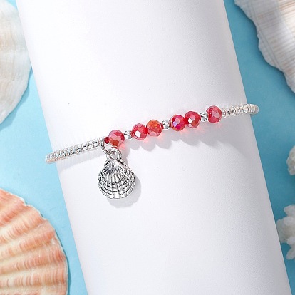 Плетеные браслеты из стеклянных бусин, сплав браслеты с подвесками в форме ракушки, со стеклянными бусинами