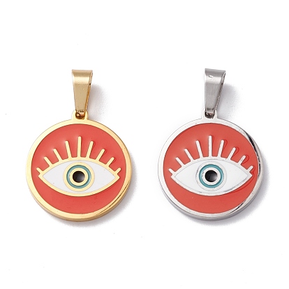 304 Stainless Steel Enamel Pendants, Flat Round with Eye