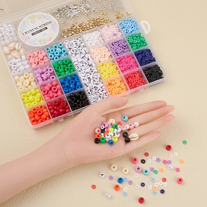 DIY Heishi Beads & Barrel Beads Jewelry Set Making Kit, Including Resin & Acrylic European Beads, Disc Polymer Clay & Plastic & Shell Beads, Alloy Pendant & Clasp, Iron Findings, Elastic Thread