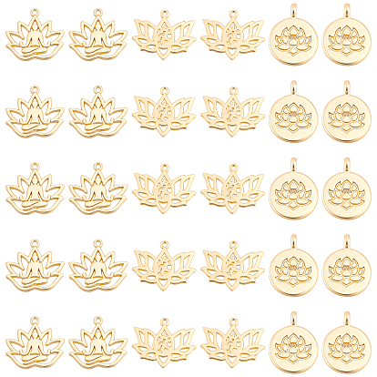 30Pcs 3 Style Tibetan Style Alloy Yoga Theme Pendants, Mixed Shapes, Matte Gold Color, Lead Free & Nickel Free & Cadmium Free