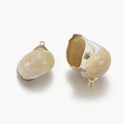 Electroplate Spiral Shell Pendants, with Brass Findings, Conch, Golden