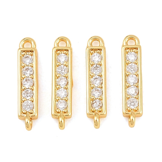 Шармы-соединители из латуни с микропаве из прозрачного кубического циркония, прямоугольник ссылки, без свинца и без кадмия, стойки покрытие, долговечный