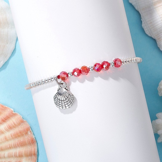 Плетеные браслеты из стеклянных бусин, сплав браслеты с подвесками в форме ракушки, со стеклянными бусинами