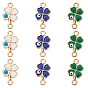 Golden Plated Alloy Links, with Enamel, Clover with Evil Eye