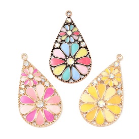 Подвески из эмали и сплава, со стразами, слезинка с цветочным шармом