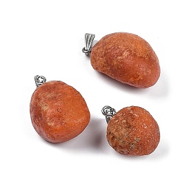 Natural Agate Pendants, Nuggets Charms with Stainless Steel Color 201 Stainless Steel Snap on Bails