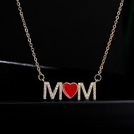 Red Heart Oil Drop Pendant Necklace with Double Chain for Women - 18K Gold Plated, Unique European and American Style MOM Jewelry