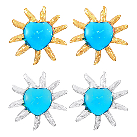 2пары 2цветные серьги-гвоздики из нержавеющей стали, сердце