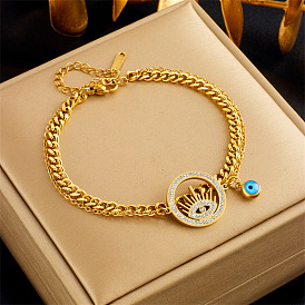 Unique Double-layered Irregular Cutout Circle Charm Bracelet with Diamond Eye Connector