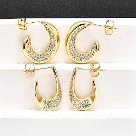 Женские серьги-гвоздики из латуни с микропаве и прозрачным кубическим цирконием