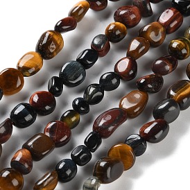 Natural Tiger Eye Beads Strands, Mixed Dyed and Undyed, Nuggets, Tumbled Stone