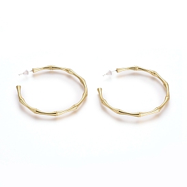 Semicircular Brass Stud Earrings, Half Hoop Earrings, with 925 Sterling Silver Pin and Plastic Ear Nuts, Long-Lasting Plated, Bamboo Shape