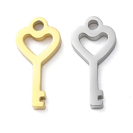 304 Stainless Steel Charms, Laser Cut, Heart Key Charm