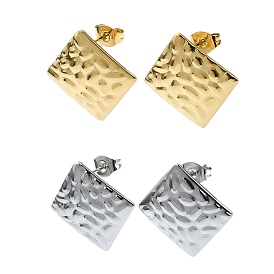 201 Stainless Steel Stud Earrings, with 304 Stainless Steel Pins, Textured Rhombus
