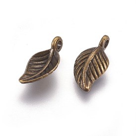 Tibetan Style Alloy Leaf Pendants, Cadmium Free & Lead Free, 14.5x7.5x4mm, Hole: 2mm