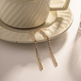 18K Gold Simple Shiny Inlaid White Zircon Tassel Pendant Earrings - Fashionable, Versatile
