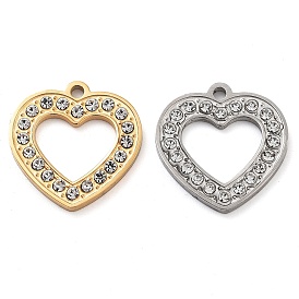 304 Stainless Steel Pendants, with Rhinestone  Heart