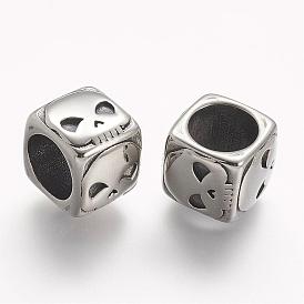 304 из нержавеющей стали бусы, куб с черепом, бусины с большим отверстием