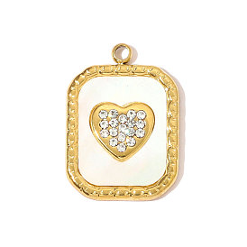 304 из нержавеющей стали горный хрусталь подвески, сердце прелести, с оболочкой, ионное покрытие (ip), реальный 18 k позолоченный