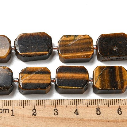 Natural Tiger Eye Beads Strands, with Seed Beads, Faceted Rectangle