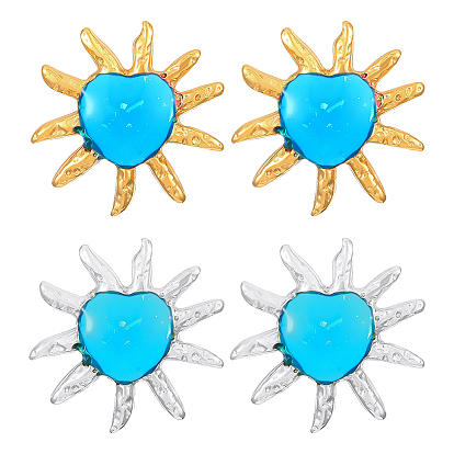 2пары 2цветные серьги-гвоздики из нержавеющей стали, сердце