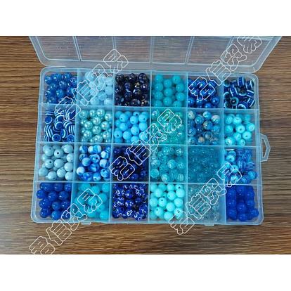 DIY blaue Serie Armbandherstellungssets, über 600pcs 24 Stil Harz und Acryl runden Perlen