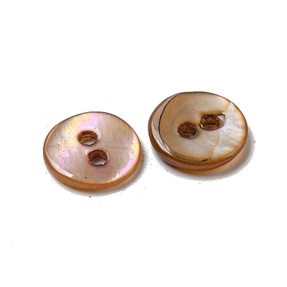 Freshwater Shell Buttons, 2-Hole, Flat Round