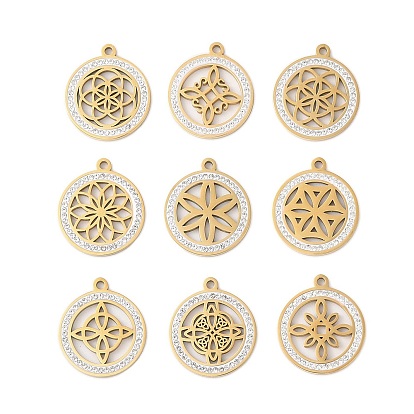 Стабилизированный свежий цветок 304 подвески из нержавеющей стали со стразами, плоско-круглые