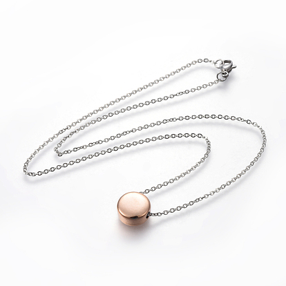 304 Stainless Steel Pendant Necklaces, with Lobster Claw Clasps and Cable Chains, Flat Round