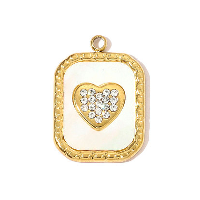 304 из нержавеющей стали горный хрусталь подвески, сердце прелести, с оболочкой, ионное покрытие (ip), реальный 18 k позолоченный