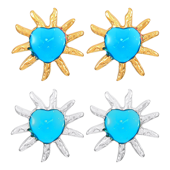 2пары 2цветные серьги-гвоздики из нержавеющей стали, сердце