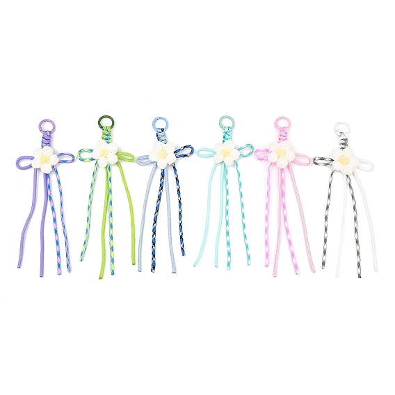 6 шт. подвесные украшения из хлопкового трикотажа ручной работы, полиэстера и спандекса с бусинами, с литыми пружинными кольцами