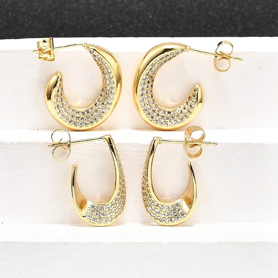 Женские серьги-гвоздики из латуни с микропаве и прозрачным кубическим цирконием